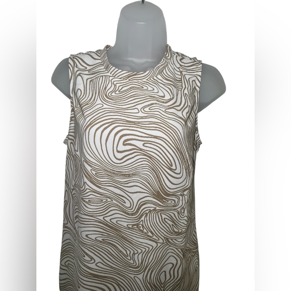 Open Edit White & Tan Swirl Print Open Back Shift… - image 3